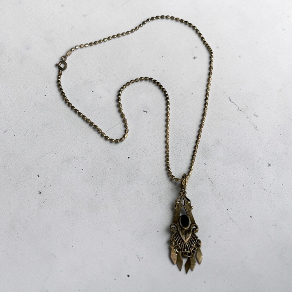Vintage Onyx Sterling Silver Tribal Pendant Necklace